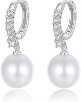 Beautiful .16ct White Topaz & Pearl Drop Earrings