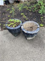 2 heavy urn type flowerpots