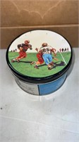 Small round football theme tin canister
