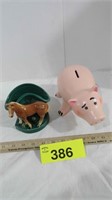 Vintage Horse Planter / Ceramic Pig Lot