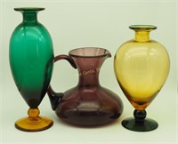2 Gardner Eden Glass Vases & Blown Glass Pitcher