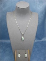 Sterling Silver Opal Necklace/ Earrings Hallmarked