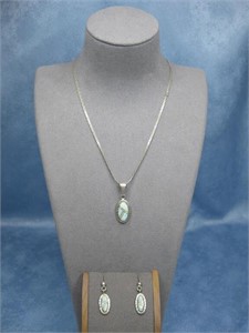 Sterling Silver Opal Necklace/ Earrings Hallmarked