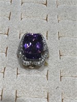 14K WHITE GOLD 14.19CT AMETHYST 1.48CT DIAMOND RIN