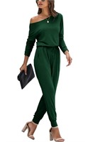 C701  MLANM Off Shoulder Jumpsuit XL Dark Green