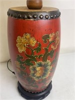 Oriental Style Table Lamp, Drum Style, Floral