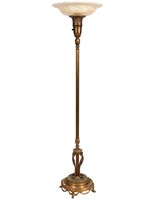 Onyx and Gilt Metal Torchere with Shade