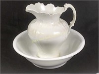 White Ironstone Water Pitcher and Bowl