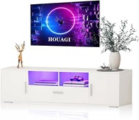 Modern White LED Entertainment Center with Drawers