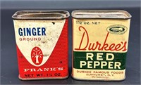2 Antique Tins Franks Ginger & Durkees Red Pepper