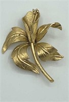MONET Iris Flower Gold Tone 2 1/2” Brooch