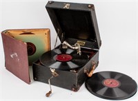 Antique Regal Portable Phonograph & Records Works