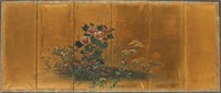 14 1/4 x 33Japanese Six Panel Painted Paper Screen