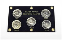 FIVE (5) PROOF SILVER KENNEDY HALVES in HOLDER
