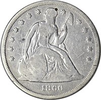 1860-O SEATED LIBERTY DOLLAR - VG DETAILS