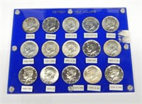 15 SILVER PROOF and UNC KENNEDY HALVES in HOLDER