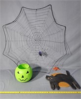 Large Spider Web, Wooden Cat, Candy Bucket