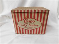 Vintage Crispo Lily Sodas can with lid, 8"T x 9