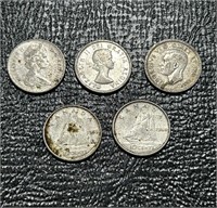 (5) 90% Silver Canadian Dimes Assorted Dates