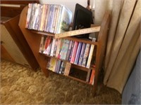 Wooden Rack w/ DVDs & VHS Movies
