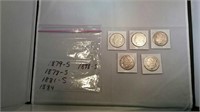 1879 s, 1878 s, 1881 S, 1884 and 1898 s silver