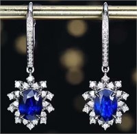 2ct Royal Blue Sapphire Earrings 18K Gold
