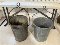 Two Metal Hanging Well Buckets