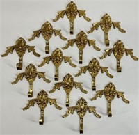13 Victorian Style Brass Wall Hooks