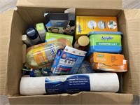 Box of Bathroom toiletries & cleaning supplies