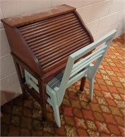 Small Child's Roll Top Desk with Chair