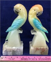 Vintage Alabaster Parrot Bookends