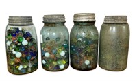 (4) Antique Blue Ball Canning Jars w/ Marbles