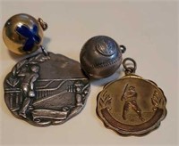 Bowling and baseball pendants - the large one is
