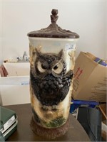 Vintage Ceramic Owl Umbrella Stand w/ Lid
