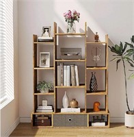 VERMESS Bookshelf with Drawer, Rustic Brown Wood w