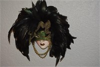 Masquerade Green Mask Large Feathers