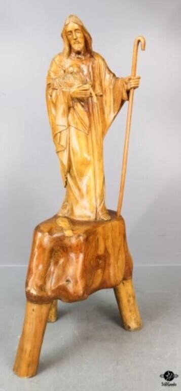 Carved Wood "Jesus the Good Shepherd" Figurine