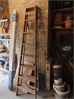Wood folding ladder.