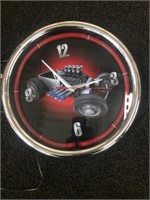 Hot Rod Neon Plastic Clock in Working Condition