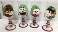 Lot of 4 hand painted Christmas snowman glasses