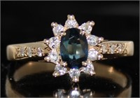 14kt Gold Oval Sapphire & Diamond Halo Ring