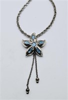 Sterling Silver Blue  Enamel Flower Necklace