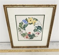 Framed Colored Pencil Flower Ring- Not Signed-