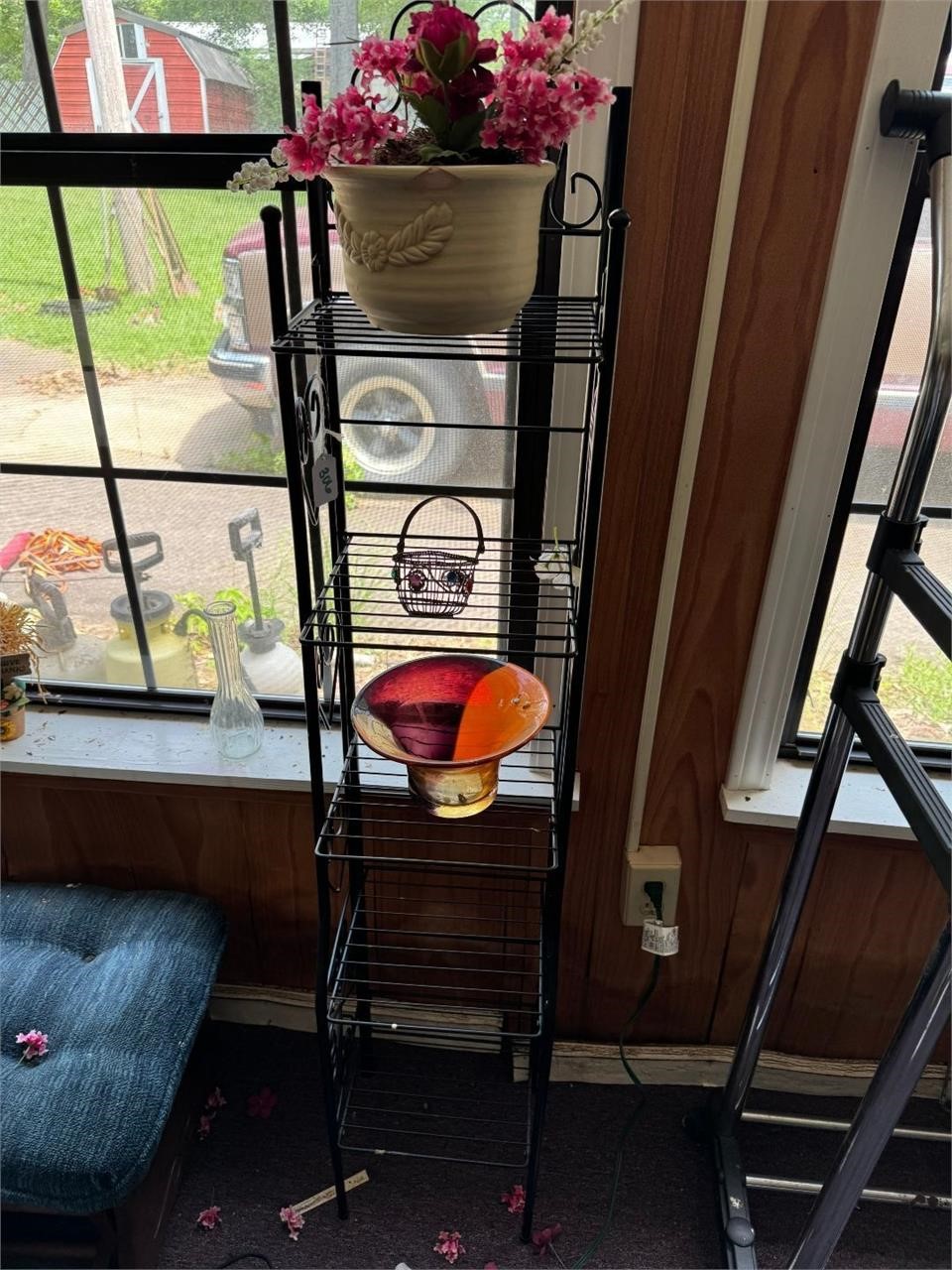 Tall metal rack w/ contents