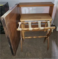 (E) Wooden Bookshelf, Side Table, Luggage Rack