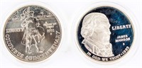 Coin (2) US Mint Commemorative Silver One Dollars
