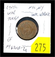1863 Civil War token, Wm. Warner