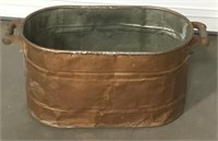 Vintage Copper Washtub / Basin W/ Wood Handles