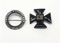 2 Victorian Brooches - Circle & Mouring Cross
