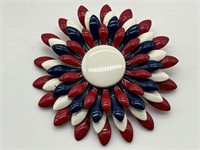 1960's Red White & Blue Enamel Flower Brooch